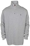 Waschmaschinenfest. Polo Ralph Lauren Männer Half Zip Französisch Rib Baumwolle Pullover Grau Heather/Navy Pony XXL