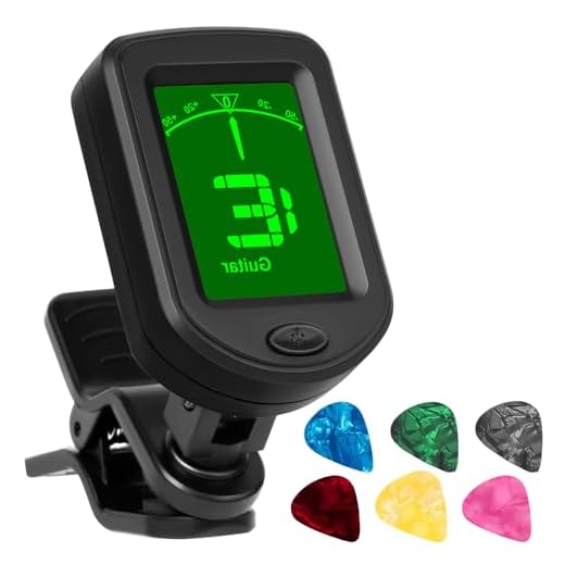 AMFUN Afinador de Guitarra, Guitarra Afinador Digital, Afinador de Guitarra, con Pantalla LCD a Color 360° Afinador, para Guitarra, Bajo, Ukelele, Violin（Con púa de guitarra）