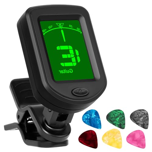 AMFUN Afinador de Guitarra, Guitarra Afinador Digital, Afinador de Guitarra, con Pantalla LCD a Color 360° Afinador, para Guitarra, Bajo, Ukelele, Violin（Con púa de guitarra）