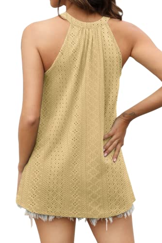 Summer Tops For Women 2023 Flowy Halter Tops Sleeveless Clothes Boho Eyelet Tops Yellow L #TOP4