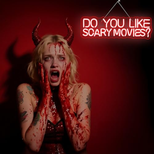 Image of Do You Like Scary Movies Neon Sign Horror Cinema Neon Signs for Wall Decor LED Night Light for Escape Room Bar Club Party Teen Boy Man Cave Game Gothic Halloween Decoration