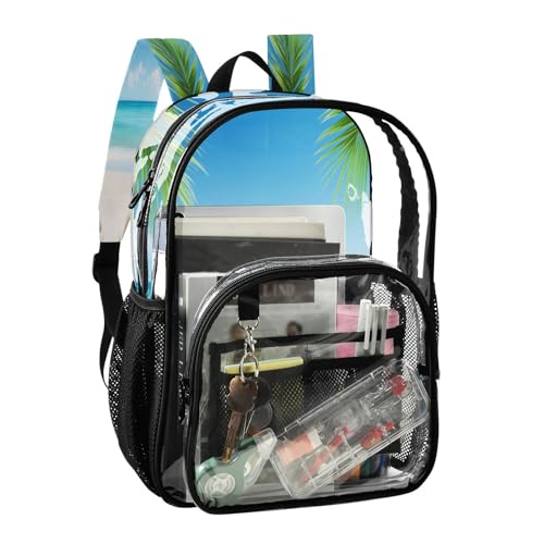 Sunny Beach Clear Backpack - Stadium Approved Large 15.7-inch Waterproof Transparent Bag for Sports, Concerts, Work, Travel#2082