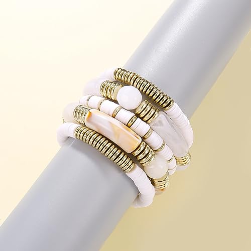 Bamboo Tube Bangles Bracelet Curved Stacking Clear Acrylic Colorful Beads Stretchable Friendship Gold Bracelets Gifts For Bestfriends, Couple, Family Members, Siblings, mother, Lover4