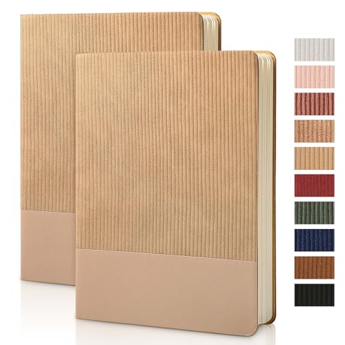 Image of Lined Journal Notebook for Work College Ruled Note Book 5.79 inchx8.27 inch A5 PU Leather Daily Journaling 216 Pages for Women Men Writing Home School Supplies Business (Khaki 2pack)