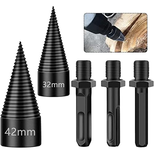 Spaltholzkegel Bohrkegel, 42mm und 32mm Holzspalter Schraube Kegel Holz für Holzspaltkeil Holzspaltbohrer, Kegelspalter mit 3pcs Bohrgriffe für Holz mit kleinerem Durchmesser