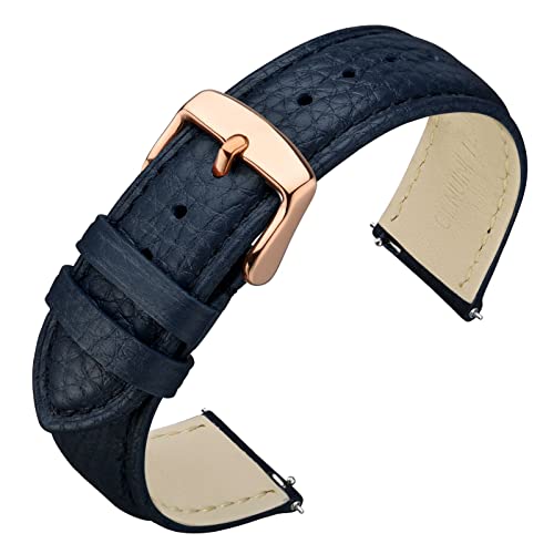 Image of ANNEFIT Watch Band 20mm, Quick Release Textured Padded Leather Straps with Rose Gold Buckle for Men and Women (Dark Blue)