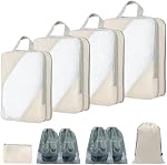 10 Set Compression Packing Cubes for Travel Essentials, Expandable Packing Cubes for Carry on Suitcase, Lightweight Luggage Organizer with Shoes & Laundry Bags, Travel Accessories for Women Men
