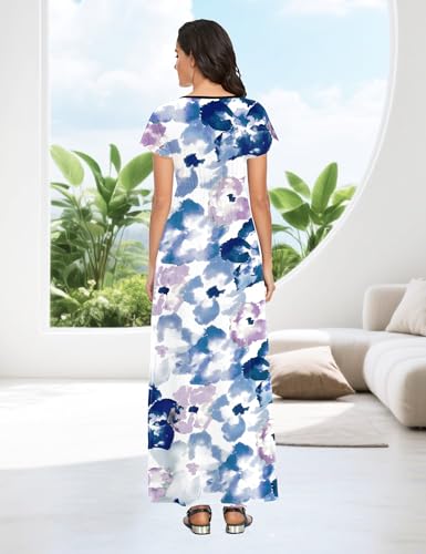 Image of Lacavocor Womens Short Sleeve Maxi Dresses Empire Waist Long Dress