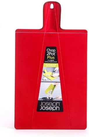 Joseph Joseph Chop2Pot Foldable Plastic Cutting Board 19-inch x 10.75-inch Chopping Board Kitchen Prep Mat with Non-Slip Feet 4-inch Handle Dishwasher Safe Lays Flat Folds Up, Large, Red