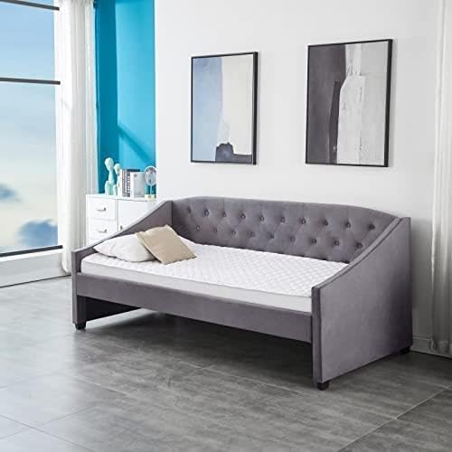 KOSY KOALA Velvet Grey Daybed 3ft Single Sofa Bed With Underbed Trundle Living Room Bedroom Furniture Guest Day Bed Upholstered Fabric Sofabed With 2 Mattresses 5 KOSY KOALA Velvet Grey Daybed 3ft Single Sofa Bed With Underbed Trundle Living Room Bedroom Furniture Guest Day Bed Upholstered Fabric Sofabed With 2 Mattresses - Image 5