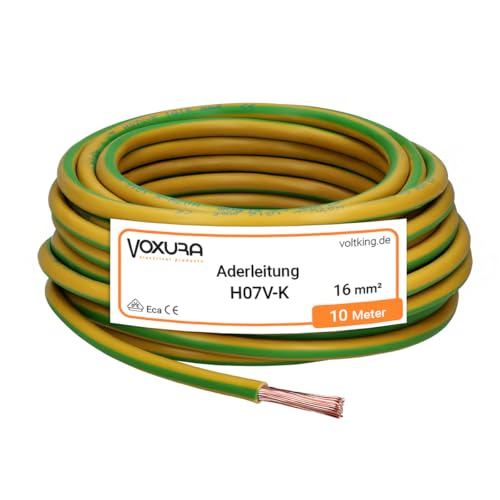 H07V-K 16 mm gelb-grün 10 Meter Aderleitung flexibel Verdrahtungsleitung Einzelader Litze PVC 16mm2