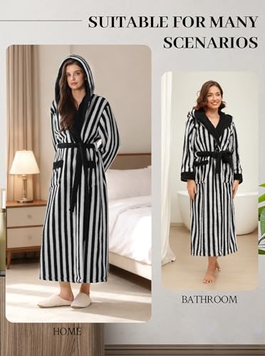 Image of Hellomamma Long Hooded Robe for Women Luxurious Flannel Fleece Full Length Bathrobe Winter Warm Pajamas Shower Nightgown