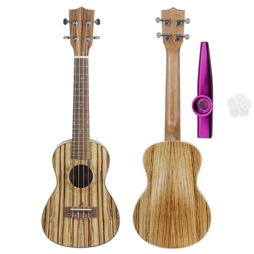 ウクレレキット 24インチ ハワイアン ゼブラ ウッド ソプラノ ギタラ 4弦ウクレレ(カラー:A)