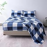 Best Season Fleece Twin Sheets Ultra Soft Plaid Bed Sheets Set 3 Piece - Super Soft Velvet Fleece Sheet Set | Cozy Warm, Anti-Static, Non Pilling Fuzzy Checkered Twin Sheets - Navy Blue/White