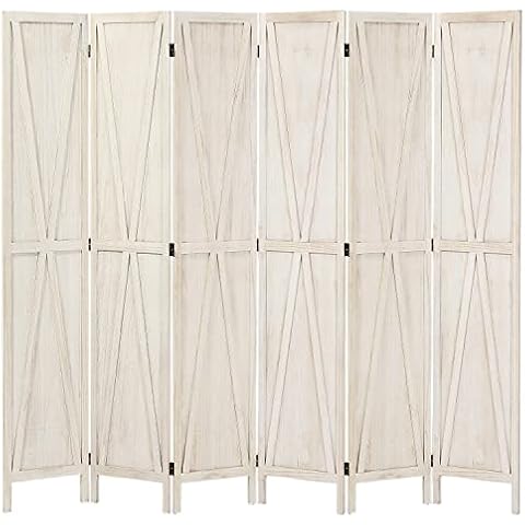 iVilla 5.8 Ft Tall Wood Room Divider, Rustic Folding Privacy Screens Farmhouse Partition Wall dividers for Rooms, Separator, Temporary Wall, Rustic Barnwood (6 Panel, White) 1 Cover