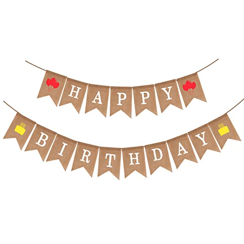 Vintage Burlap Happy Birthday Banner, Vintage Cloth Shabby Chic Decoration for or Birthday Party Ceremonies Decoration (Birthday)