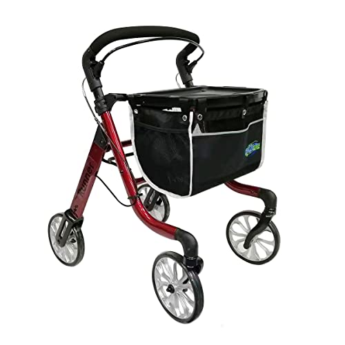 Healthline Rollator Walker For Seniors - Lightweight 4 Wheel Eldery Walker Heavy Duty - Rollator Walkers For Seniors With Basket & Tray - Narrow Doors Indoor Rollator Red Color #TOP23