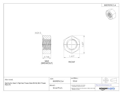 Steel Hex Nut, Zinc Yellow-Chromate Plated, Class 10, Din 934, Metric, M20-2.5 Thread Size, 30 Mm Width Across Flats, 16 Mm Thick (Pack Of 5) #TOP1