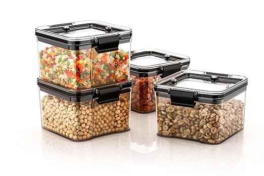 Square Transparent Kitchen Food Storage Container With Airtight Lock Lid, Vegetable, Food, Fruits Basket Unbreakable Kitchen Storage - (700 ML, Pack of 8)