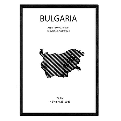 Nacnic Affiche de la Bulgarie. Feuilles de pays et continents. format A4