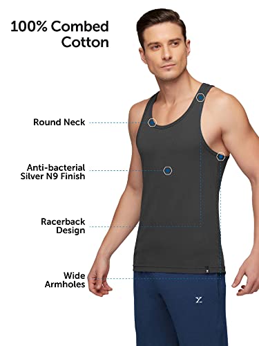 Image of XYXX Men's 100% Combed Cotton Ribbed Regular Fit Solid Round Neck Vest | Anti Bacterial Finish, Racer Back Baniyan for Man, Tag Free Comfort Man's Inner