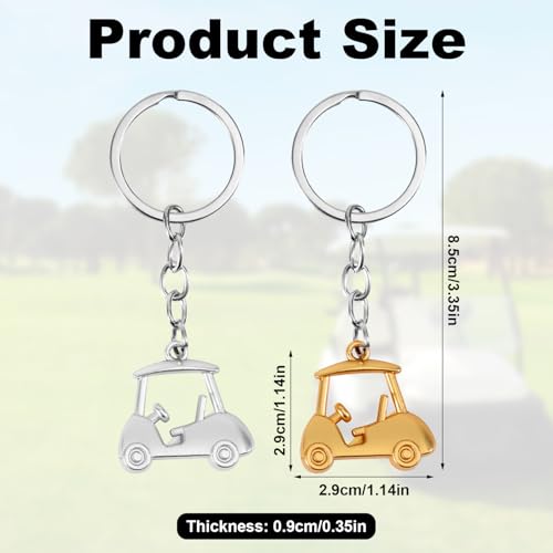 2pcs Golf Cart Keychain, Zinc Alloy Golf Keychain Silver Gold Sparkly Golf Cart Keychain Golf Style Key Chains for Man Golf Lovers Golf Souvenirs - Image 3