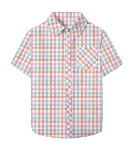 Image of SANGTREE Girls and Women Plaid Shirt Short Sleeve Button Down Summer Blouses Tops