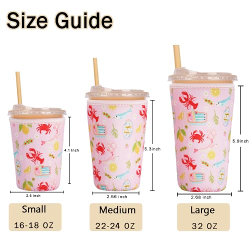 Image of Reusable Insulated Sleeve for Iced Coffee Cup, Coffee Neoprene Sleeve for Cold & Hot Drinks, Beverage Holder for Iced Coffee (Coastal Catch, Medium: 22-24oz)