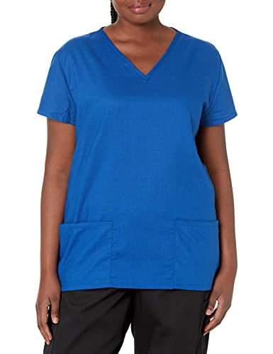 24|7 Comfort Scrubs Women's V-Neck Scrub Top, Blue, Large