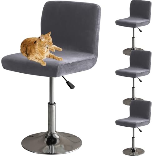 HOMECOVER Fundas para Taburetes De Bar con Respaldo, Elástica Terciopelo Fabric Fundas para Taburetes Altos De Cocina Extraíble Respaldo Bajo Giratorio Fundas para Sillas-Gris-4 Piezas