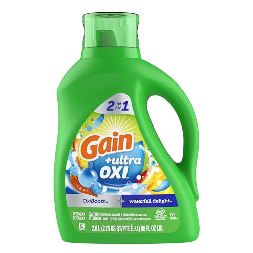 Gain Ultra Oxi Liquid Laundry Detergent, Waterfall Delight Scent, 61 Loads, 2-in-1, HE Compatible