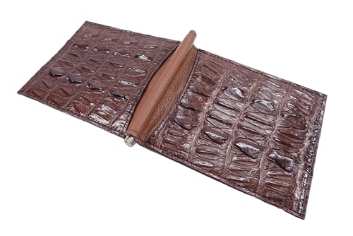 Genuine Crocodile Tail Skin Money Clip Slim Bifold Wallet (Mahogany Brown)4