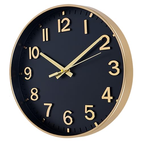 Reloj de pared analógico silencioso 10 pulgadas negro oro miniatura 2