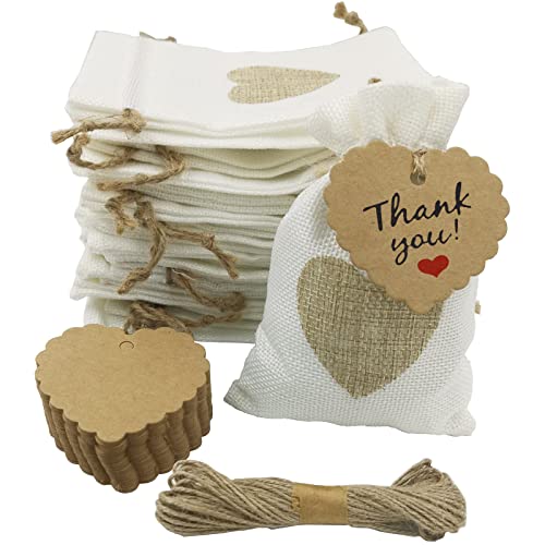 DUGYIRS 30 Pièces Sacs en Toile de Jute Sacs-Cadeaux avec Cordon de Serrage 10cmx14cm Sacs en Jute Petit Sacs Cadeaux de Fête Pochettes à Bijoux Sacs D'artisanat pour Cadeaux de Mariage(Blanc)