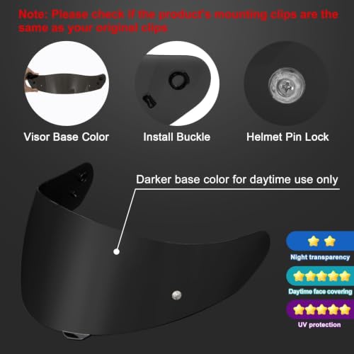 Image of PSLER Shatterproof Helmet Visor for HJ17,C90,C91,SY&CL-MAX 3,Black | Impact-Resistant ,UV400 Protection, Motorcycle Tinted Face Shield for HJ17,C90,C91,CL-MAX 2, IS-MAX BT, SY-MAX 3, IS-MAX 2