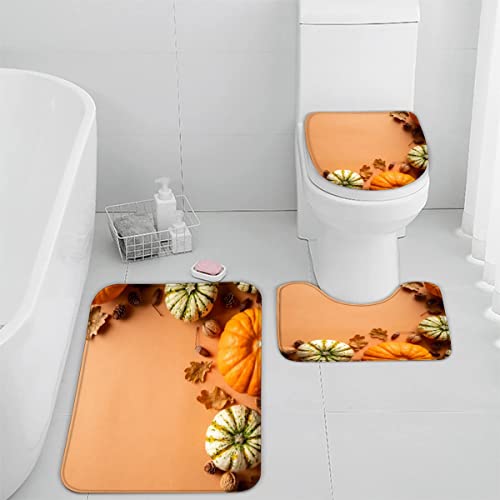 3-Teiliges Mikrofaser Badvorleger Frohes Thanksgiving Duschmatte + Kontur Matte + WC-Deckelbezug, rutschfeste… – Bild 4