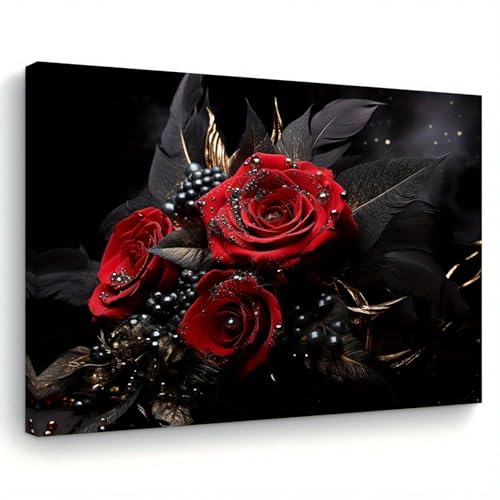 Peinture sur toile haut de gamme avec cadre interne roses rouges rétro 80x120cm