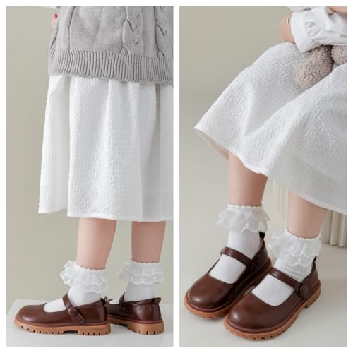 Infant Baby Girls Ruffle Socks Toddler Dress socks,Pack of 3/5/6 Baby Frilly Lace Ankle Socks4