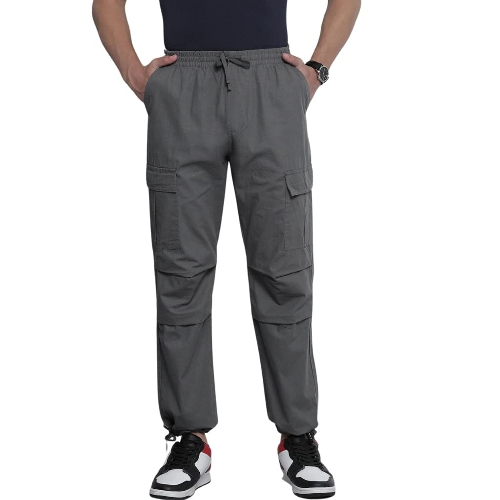 the indian garage co Men's Relaxed Fit Mid Rise Solid Mid-Rise Elasticated Cargos-picture-43