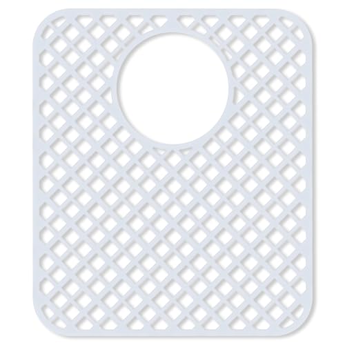 BEHOK 2 Pack Silicone Sink Protectors for Kitchen Sink, Lozenge Pattern 13 x 11 Inches Sink Mat, Non-Slip and Durable Sink Protector Silicone, Rear Drain, White