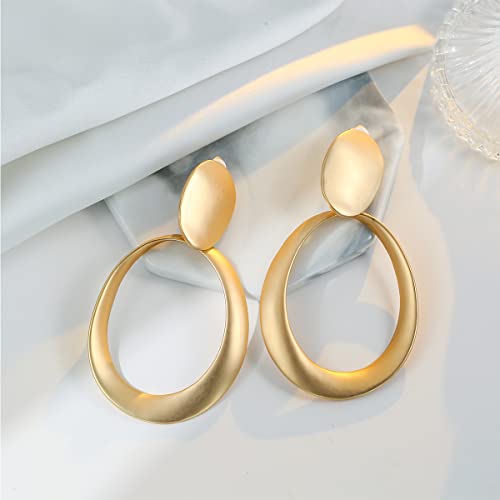 Tonluyax Matte Gold Big Oval Hoop Clip On Earrings Geometry Clip Earrings For Women thumb #3