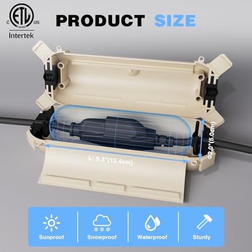 Image of 3 Pack Outdoor Extension Cord Cover Waterproof, Cord Box for Outlet | Small Electrical Connection Box for Straight Plug, Socket, Halloween, Christmas Holiday Decoration String Light, Almond