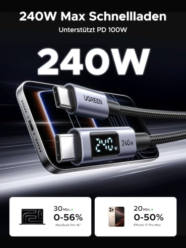 UGREEN 240W USB-C Kabel mit Digital Display PD3.1 Schnellladekabel – Ansicht 2