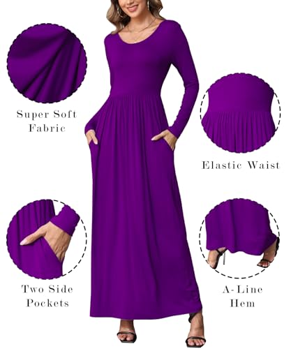 Image of EUOVMY Women's Long Sleeve Loose Maxi Dresses Casual Long Dresses with Pockets
