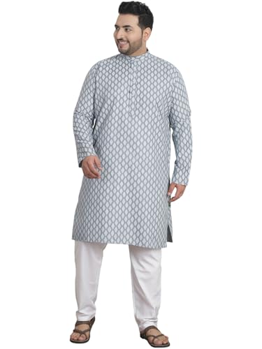 Image of SOJANYA Plus (Since 1958) Men's Cotton Blend Printed Kurta with White Churidar Pyjama