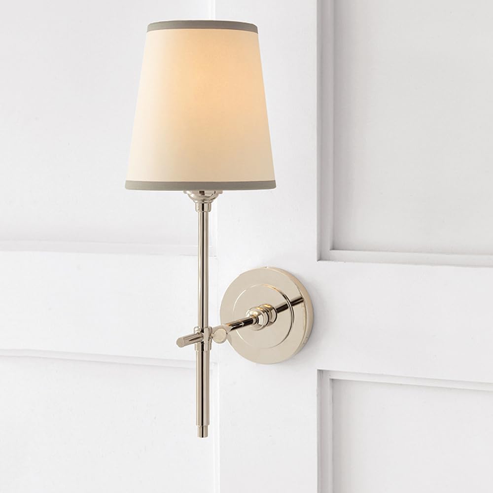 Apliques de Pared Modernos Interior Retro Industrial con Pantallas de Tela de Lino Casquillo E14 Soporte de Columna Luz para Tocador de Baño Dormitorio Sala de Estar O Espejo (Níquel)