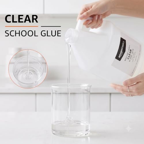 Image of Amazon Basics All Purpose Washable Clear Liquid School Glue for Making Slime, Paper, Cardboard, Wood, Craft Projects, 128 fl oz