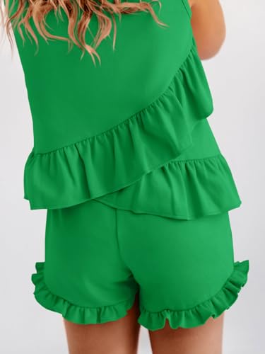 Image of Haloumoning Girls Summer Clothing Sets Ruffle Tank Tops and Shorts | 2 Piece Outfits