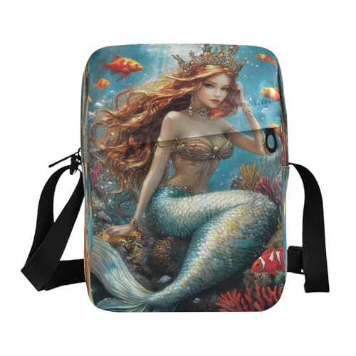 Crossbody Bag Undersea Mermaid Princess Messenger Bag for Women Men Purse Shoulder Bag Satchel Bag with Adjustable Strap 214B9262