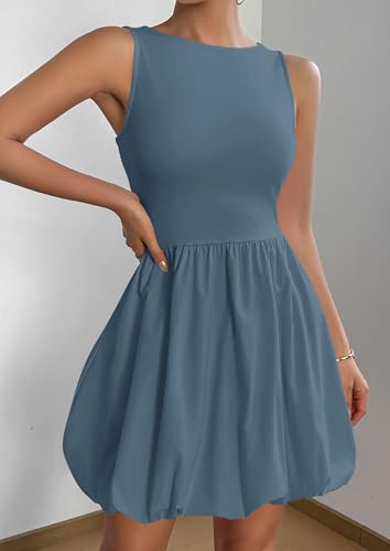 Image of PRETTYGARDEN Summer Dresses for Women 2026 Casual Mini Short Cocktail Dress Sleeveless Tank Crew Neck Bubble Sundress Pockets